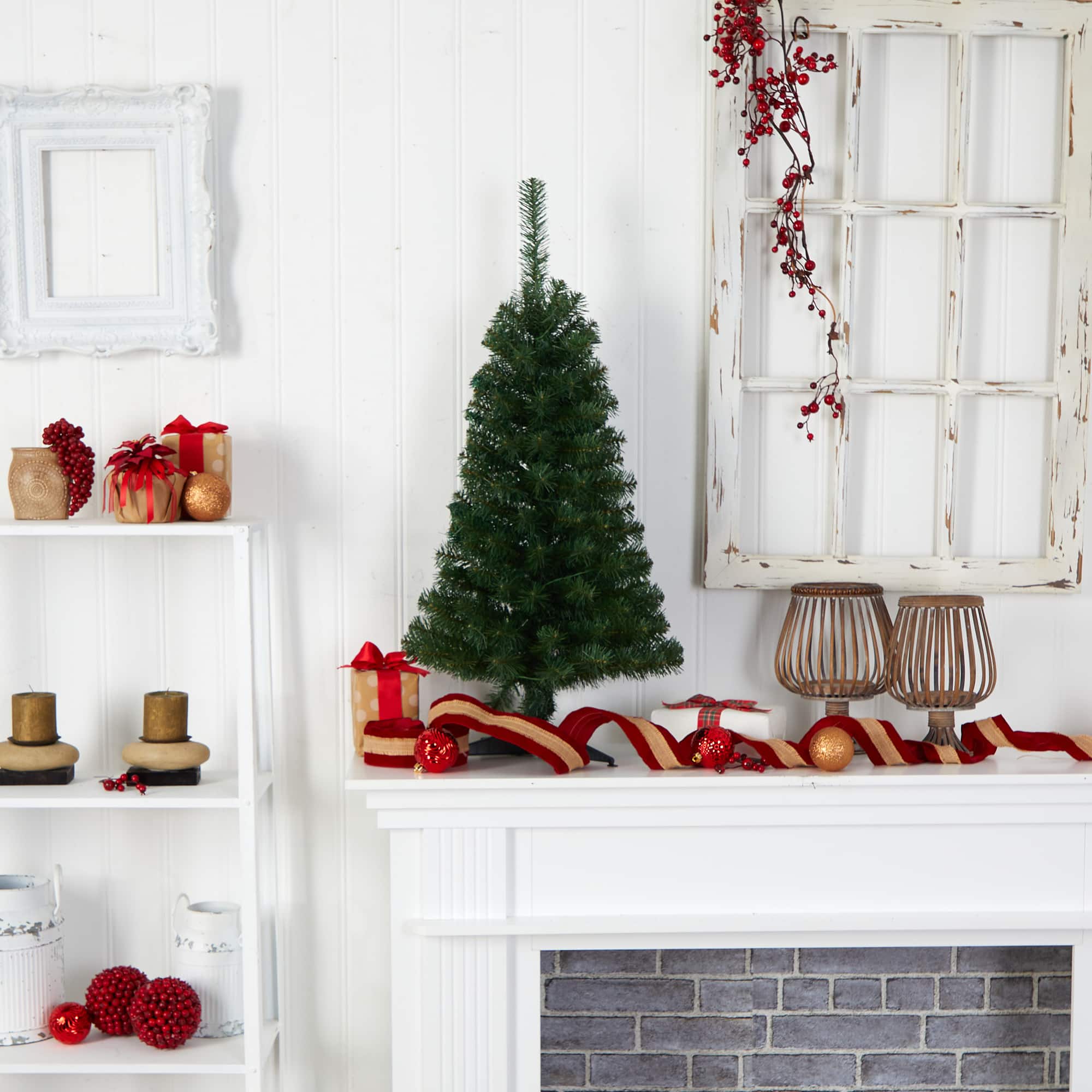 3ft. Pre-Lit Green Artificial Christmas Tree, Warm White LED Lights